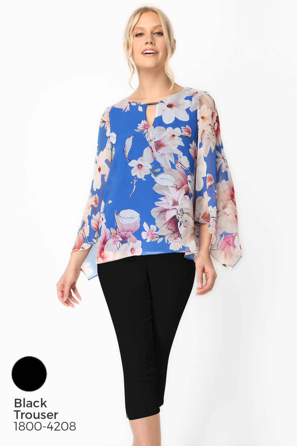 Royal Blue Floral Chiffon Overlay Top, Image 8 of 8