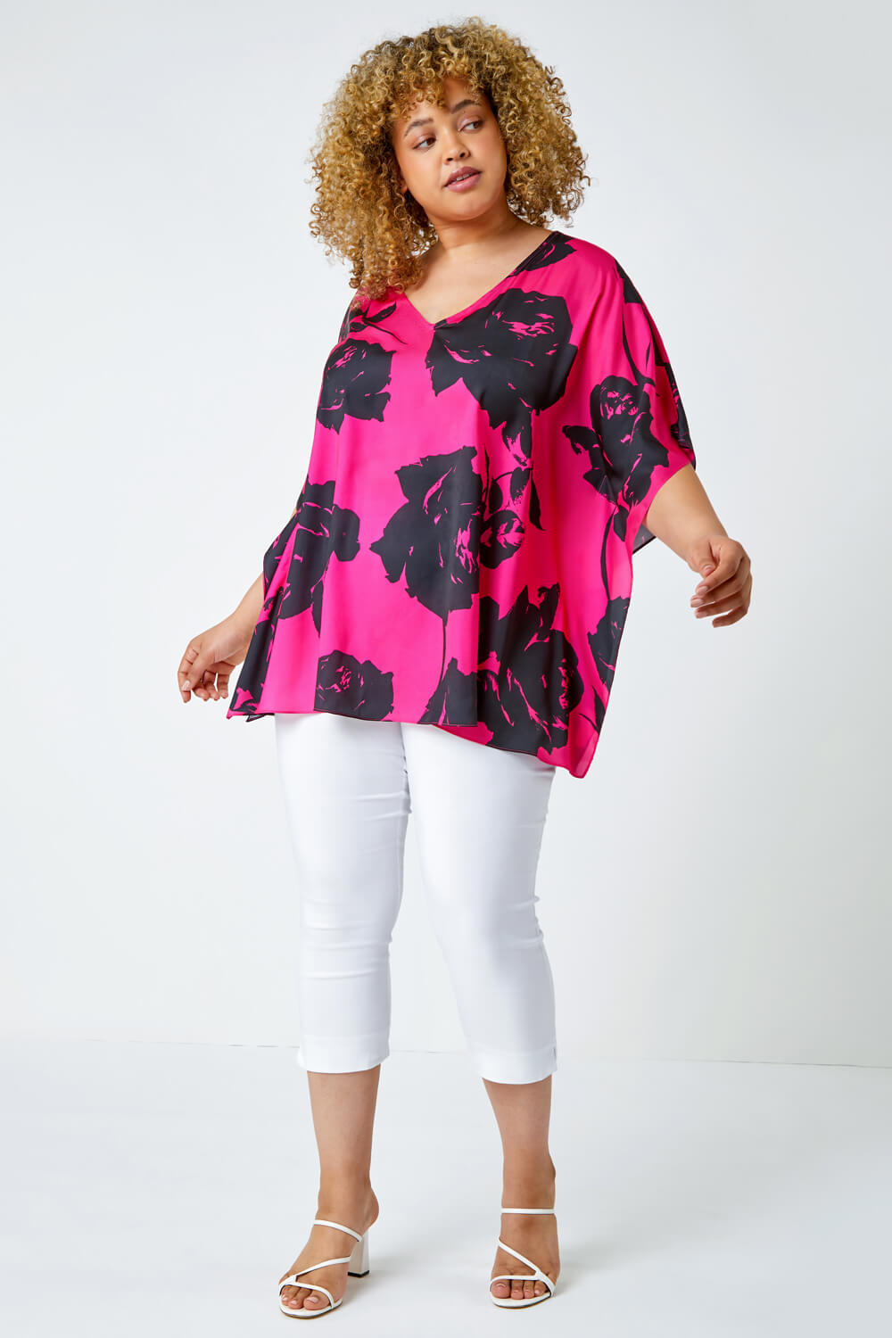 PINK Curve Floral Print Chiffon Top, Image 2 of 5
