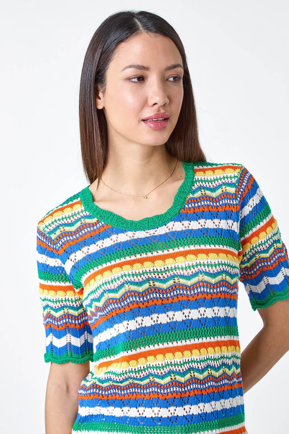 Green Wave Print Knitted Cotton Top, Image 4 of 5