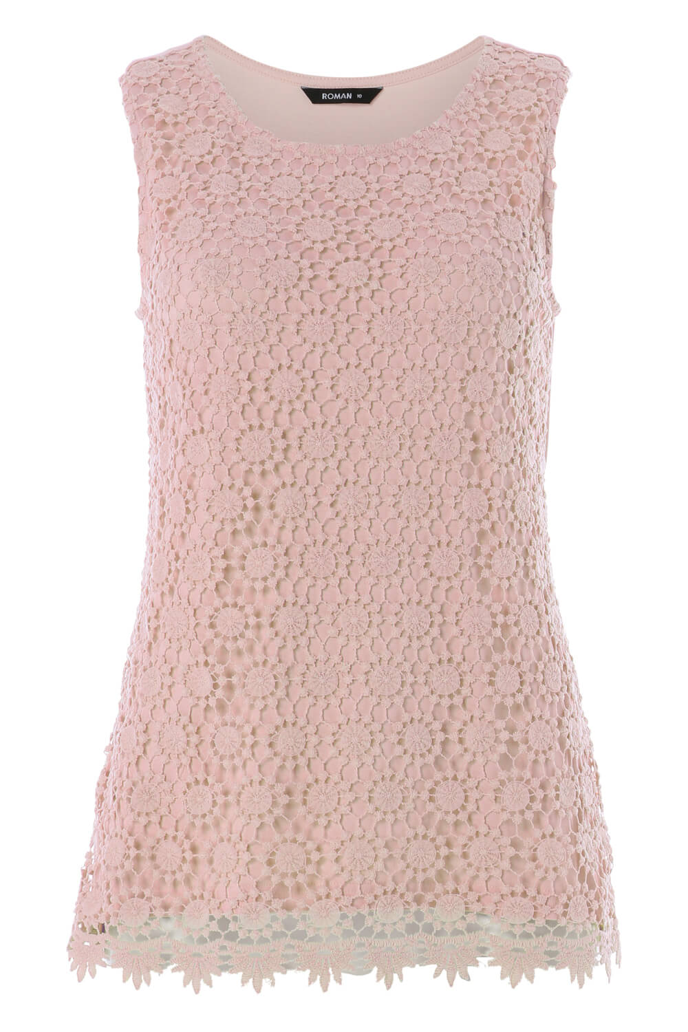Light Pink Lace Front Jersey Vest Top, Image 4 of 8
