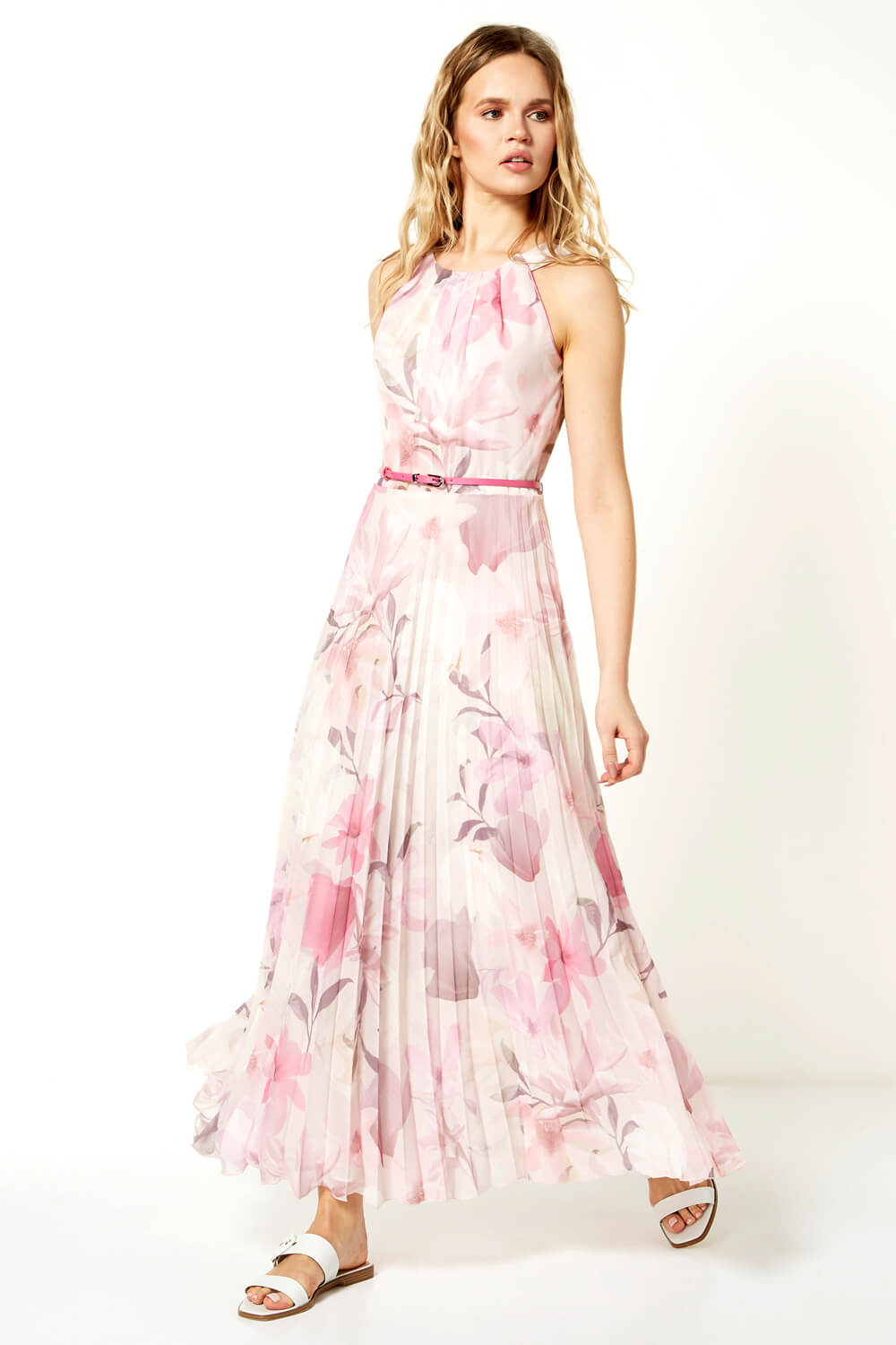 PINK Floral Pleated Maxi Dress, Image 4 of 5