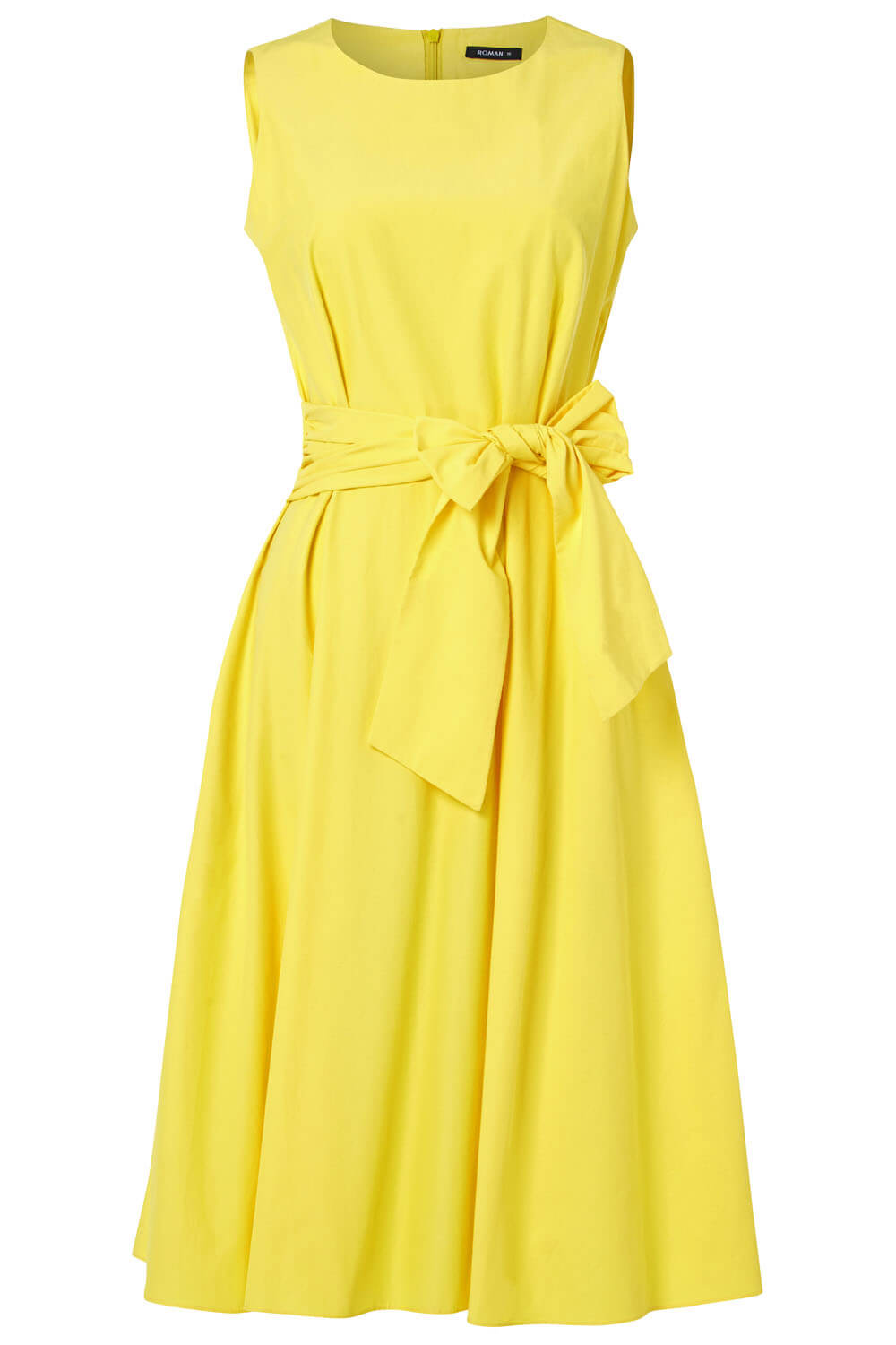 Cotton Tie Waist Midi Dress in Yellow - Roman Originals UK
