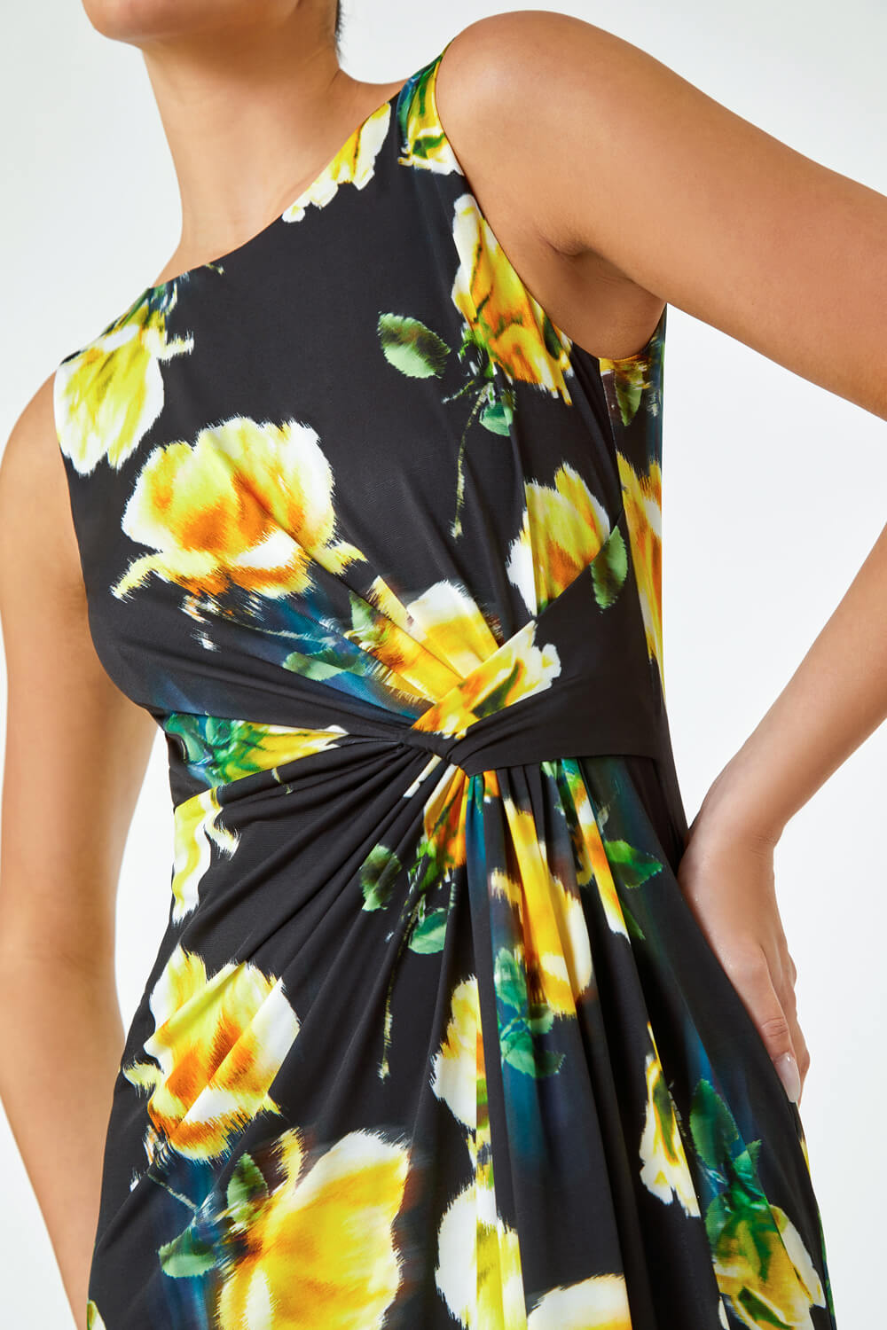 Black LIMITED Floral Twist Detail Ruched Dress, Image 5 of 5
