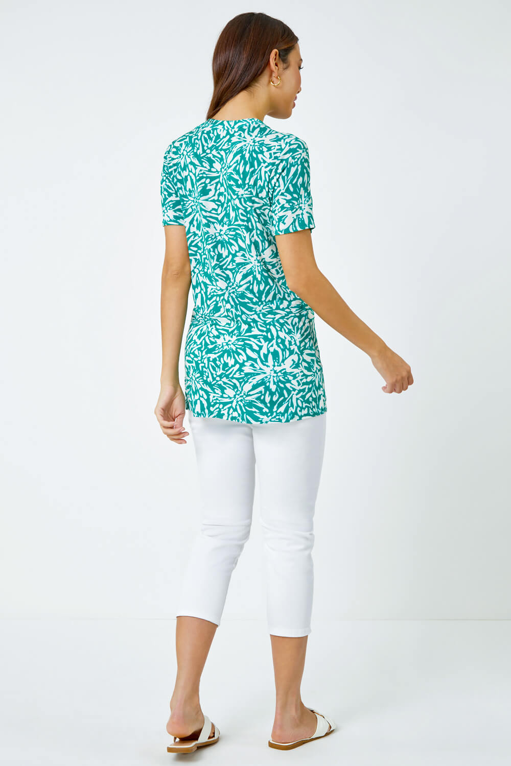 Green Abstract Floral Print Top, Image 3 of 5
