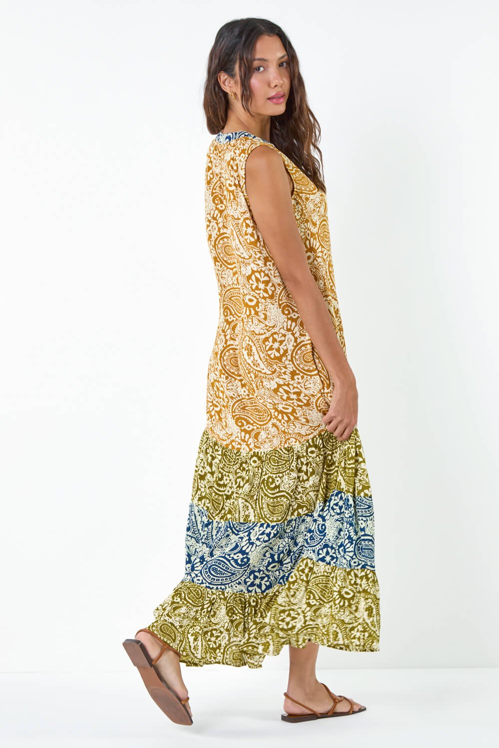 Amber Patchwork Print Tiered Maxi Dress, Image 2 of 7