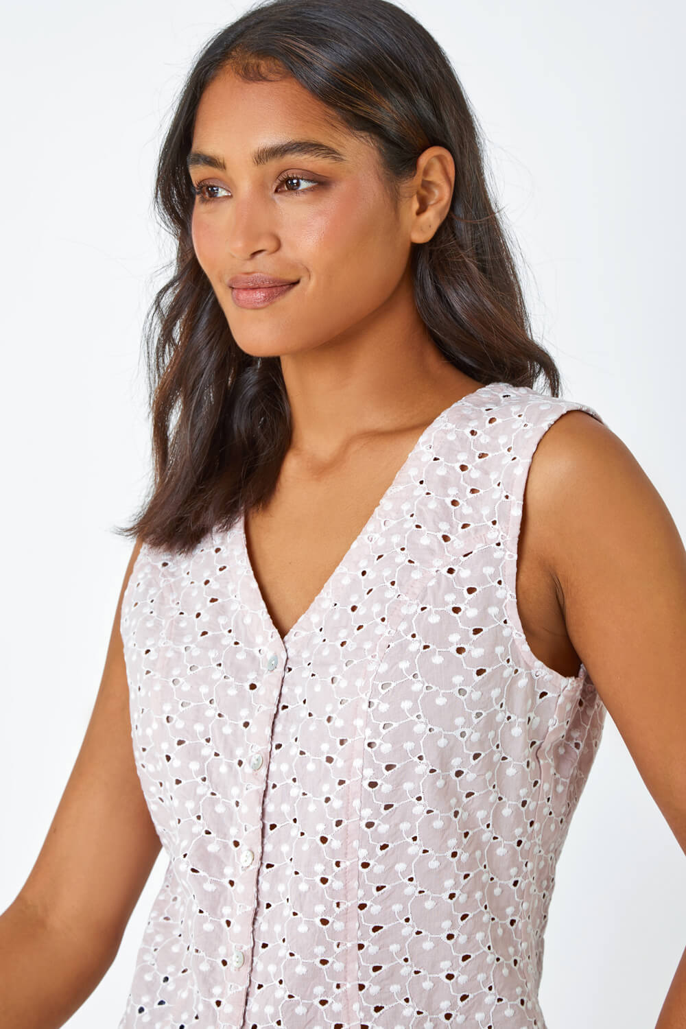 Light Pink Sleeveless Embroidered Cotton Blouse, Image 4 of 5