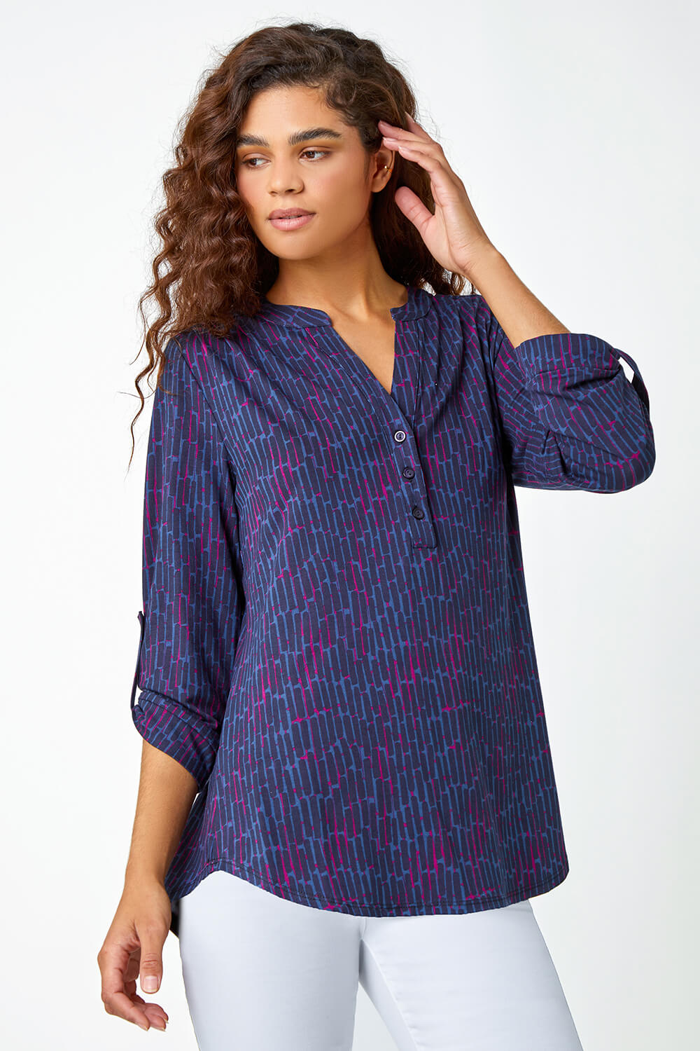 Abstract Print Stretch Shirt Top