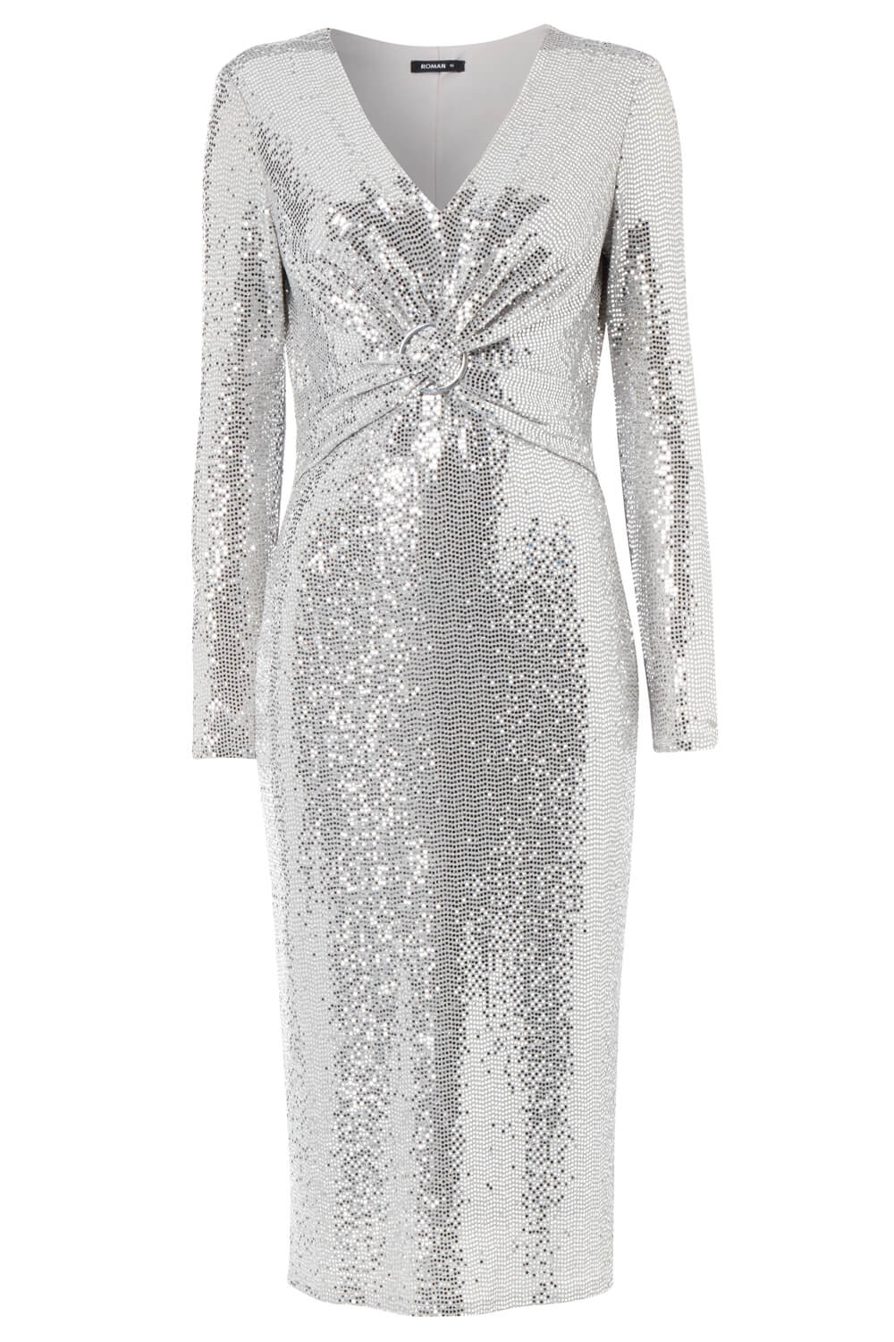 Silver Sparkle Twist Front Midi Dress, Image 3 of 3