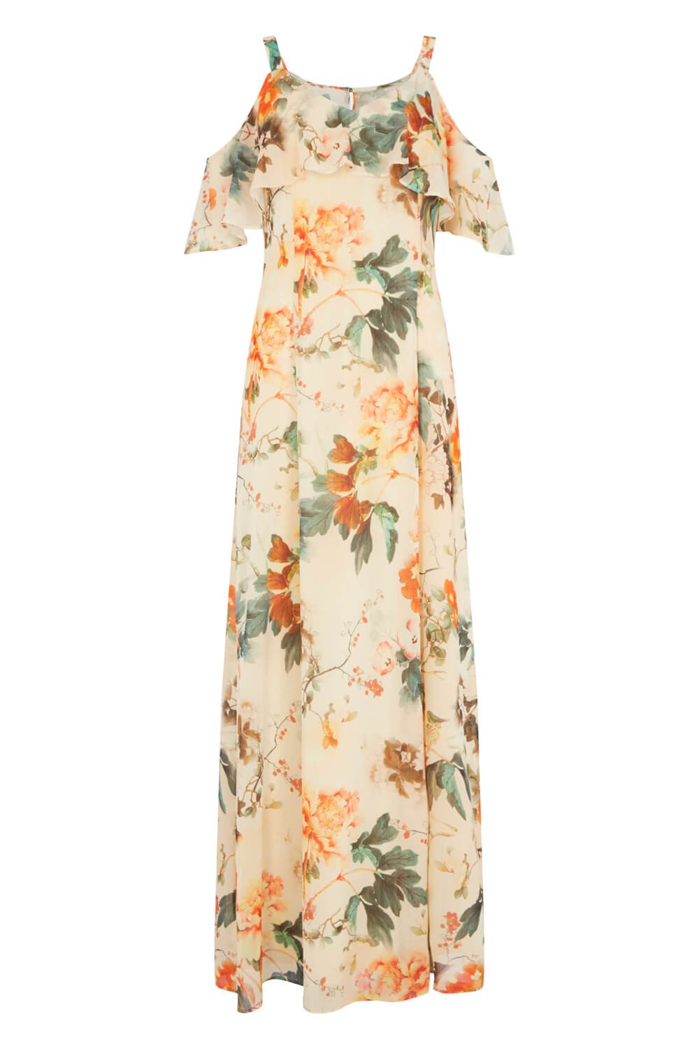 ORANGE Floral Cold Shoulder Chiffon Maxi Dress, Image 4 of 4