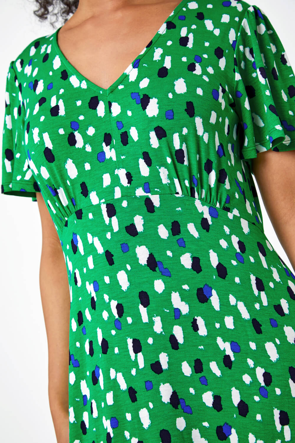 Green Petite Spot Frill Hem Stretch Dress, Image 5 of 5