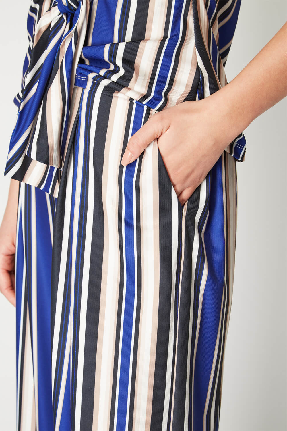 Blue Stripe Ribbed Palazzo Trousers , Image 4 of 5