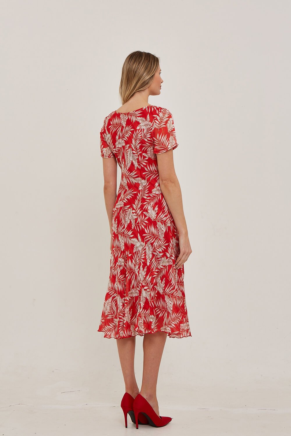 Red Julianna Floral Print Chiffon Dress, Image 2 of 3