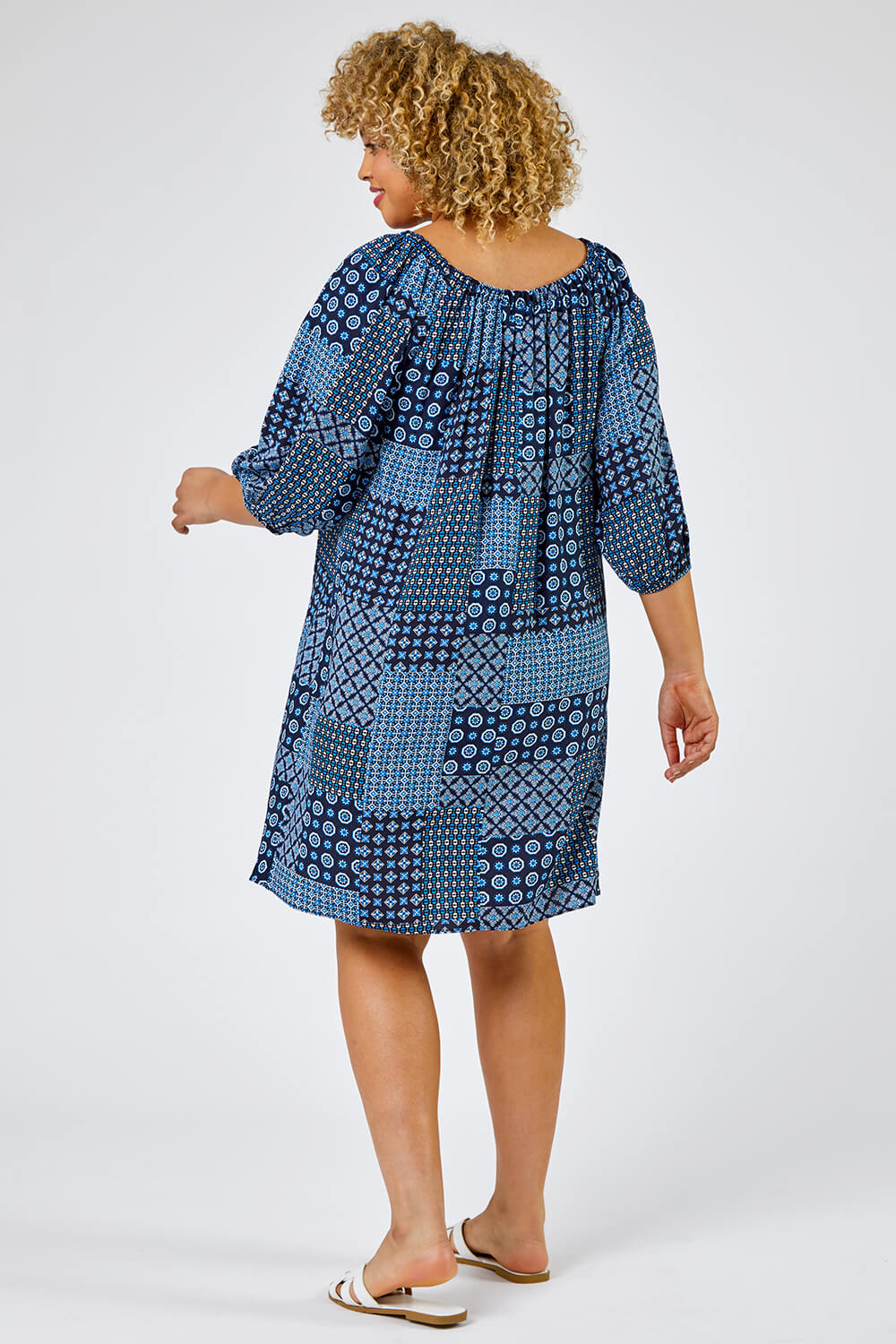 Blue Curve Geo Print Longline Tunic Dress, Image 2 of 5