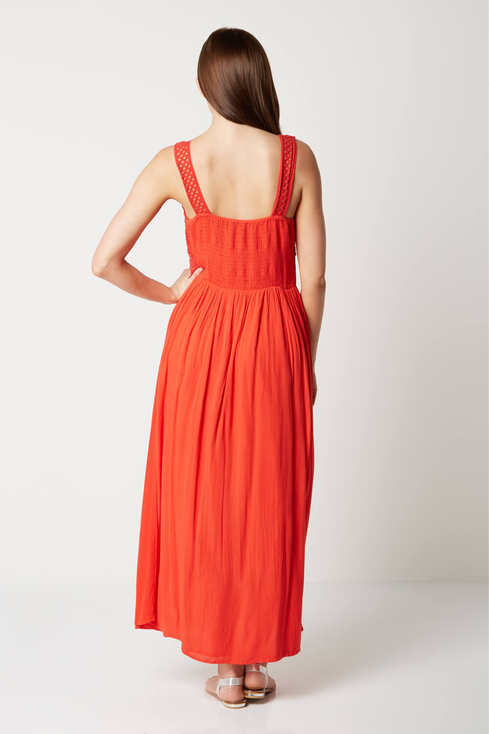 Red Cotton Embroidered Maxi Dress, Image 2 of 3