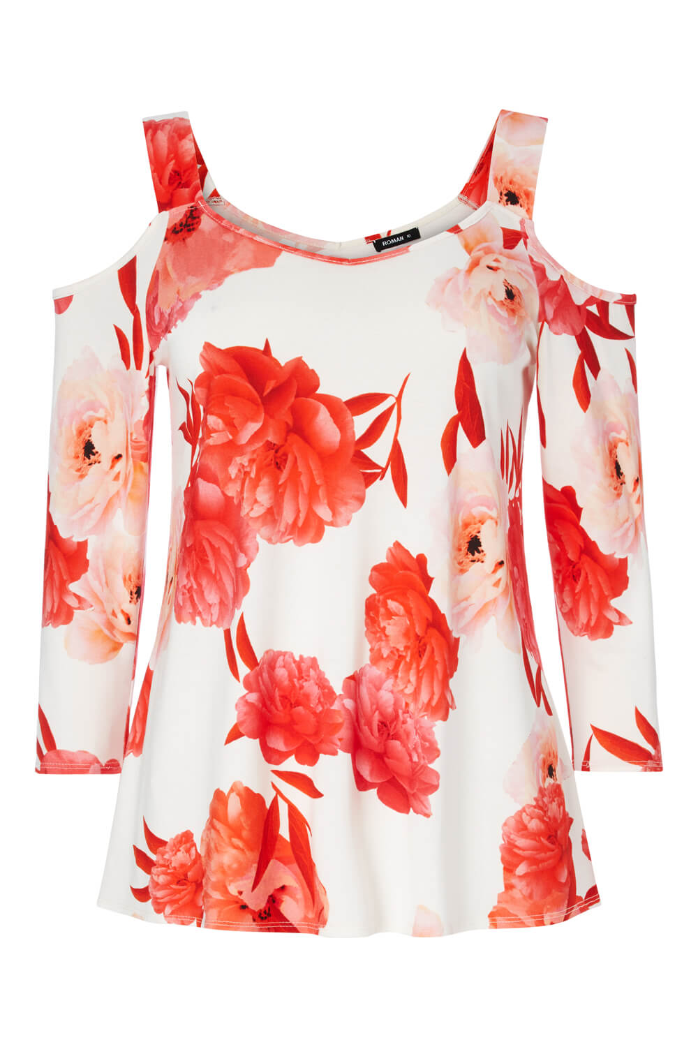 Red Tropical Cold Shoulder Top, Image 4 of 4