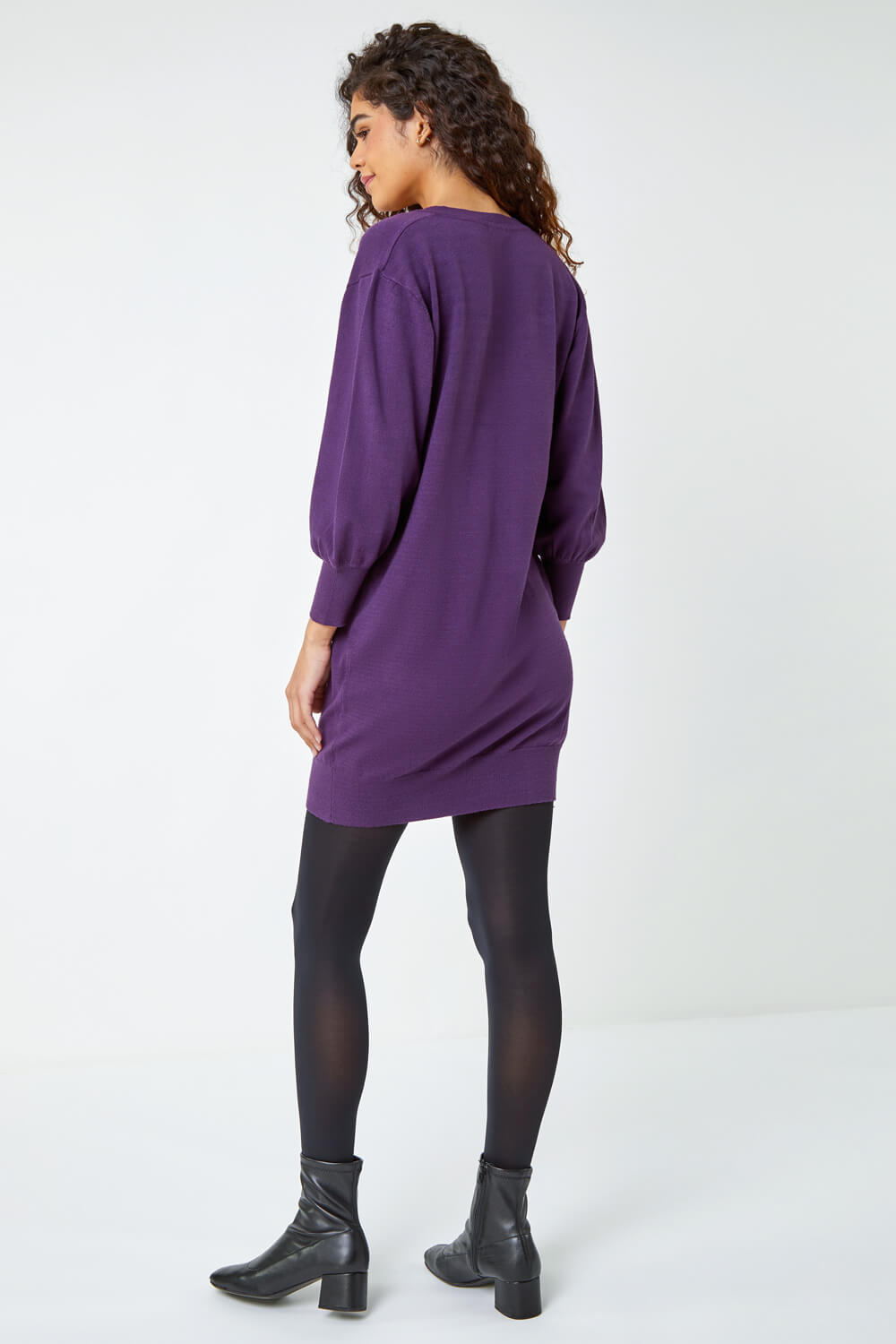 Purple Longline Knitted Jumper Dress, Image 3 of 5