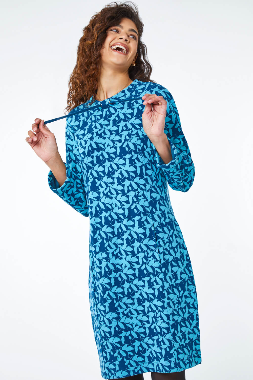 Light Blue  Cotton Jacquard Leaf Dress, Image 4 of 5