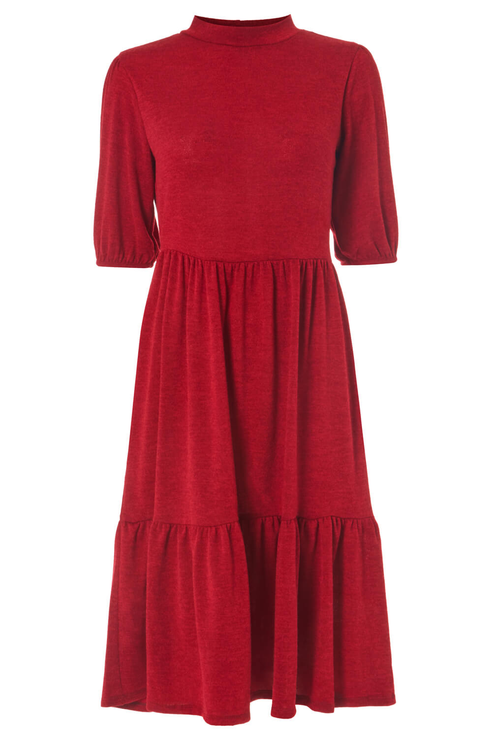 Wine Puff Sleeve Knitted Midi Dress, Image 4 of 4