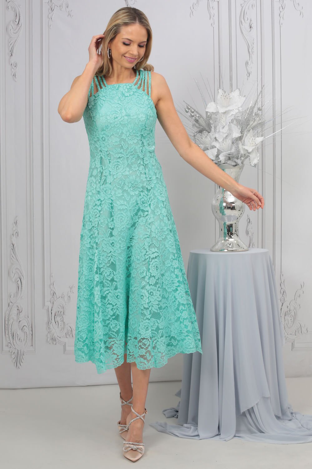 Aqua Julianna Lace Dress & Shrug Set, Image 5 of 5