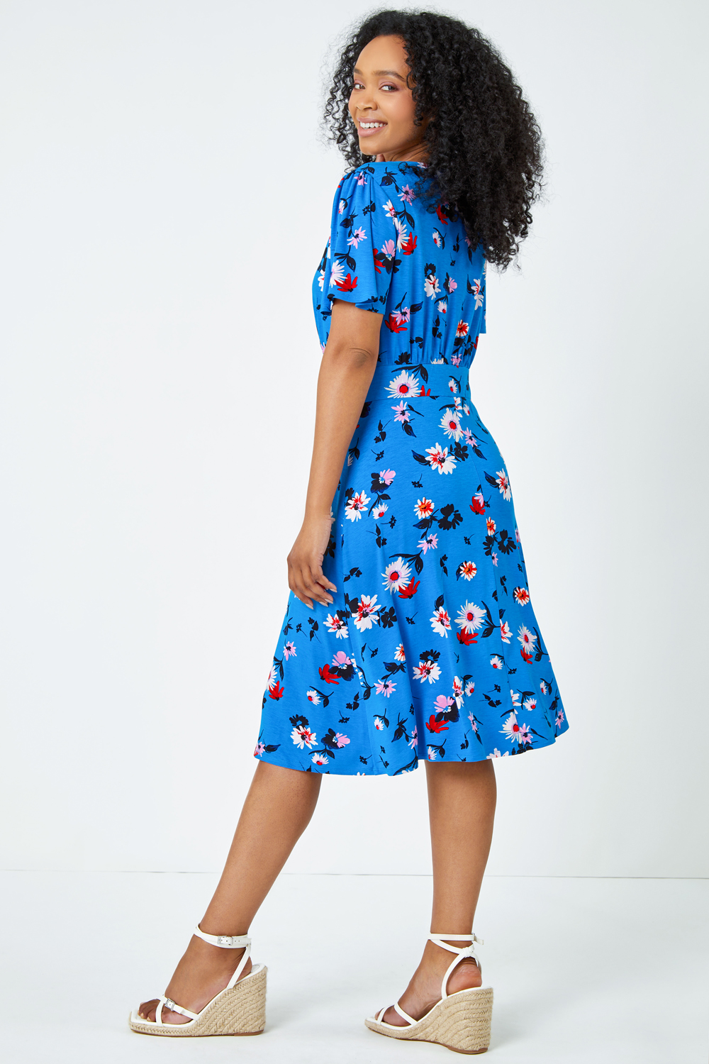 Turquoise Petite Floral Print Stretch Dress, Image 3 of 5