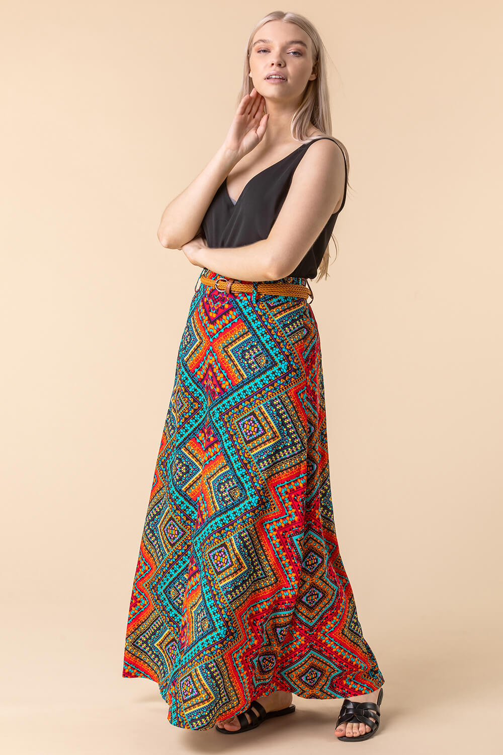 Multi  Aztec Print Maxi Skirt, Image 3 of 4