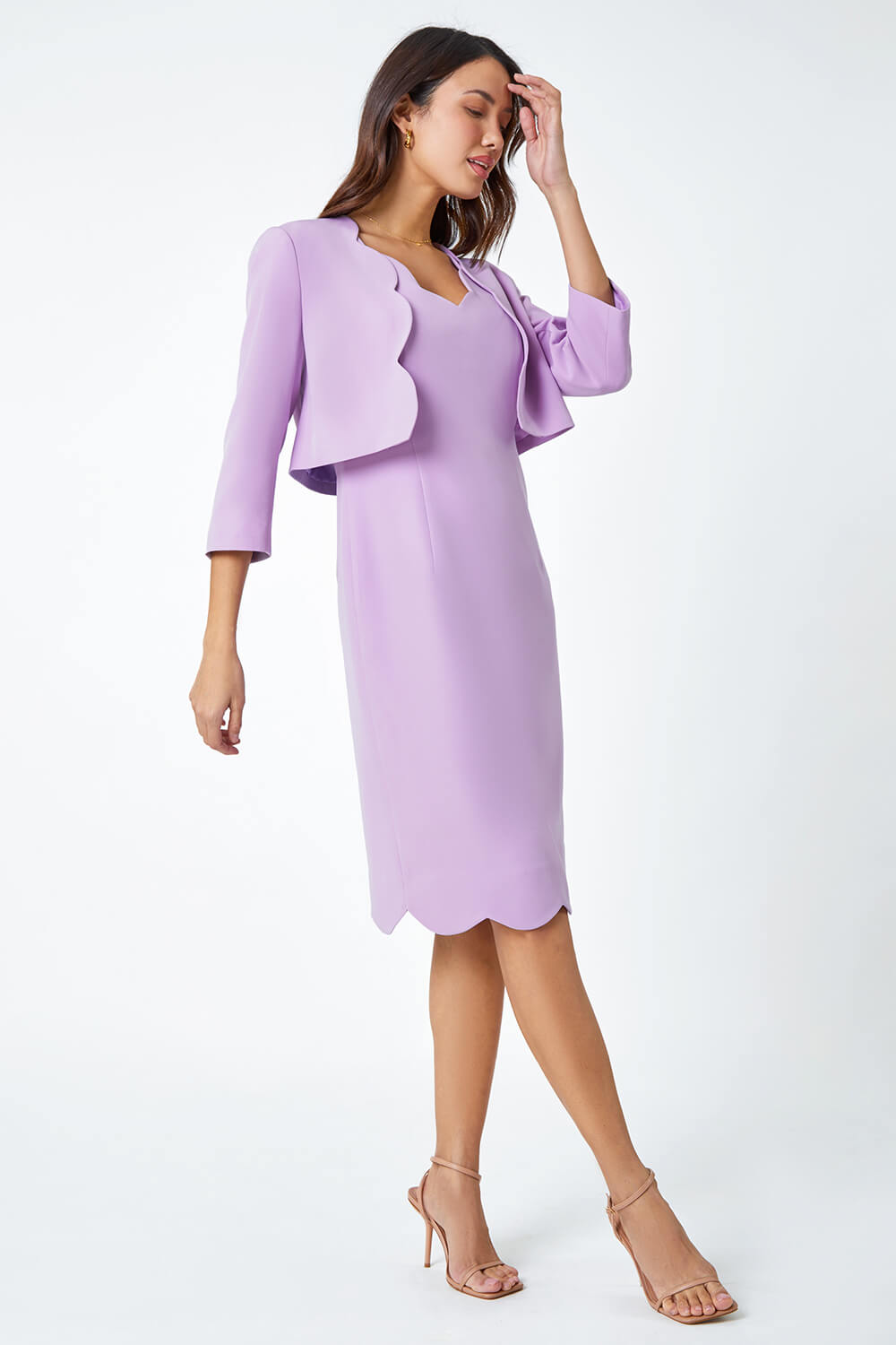 Lilac Scallop Edge Plain Shift Dress, Image 4 of 5