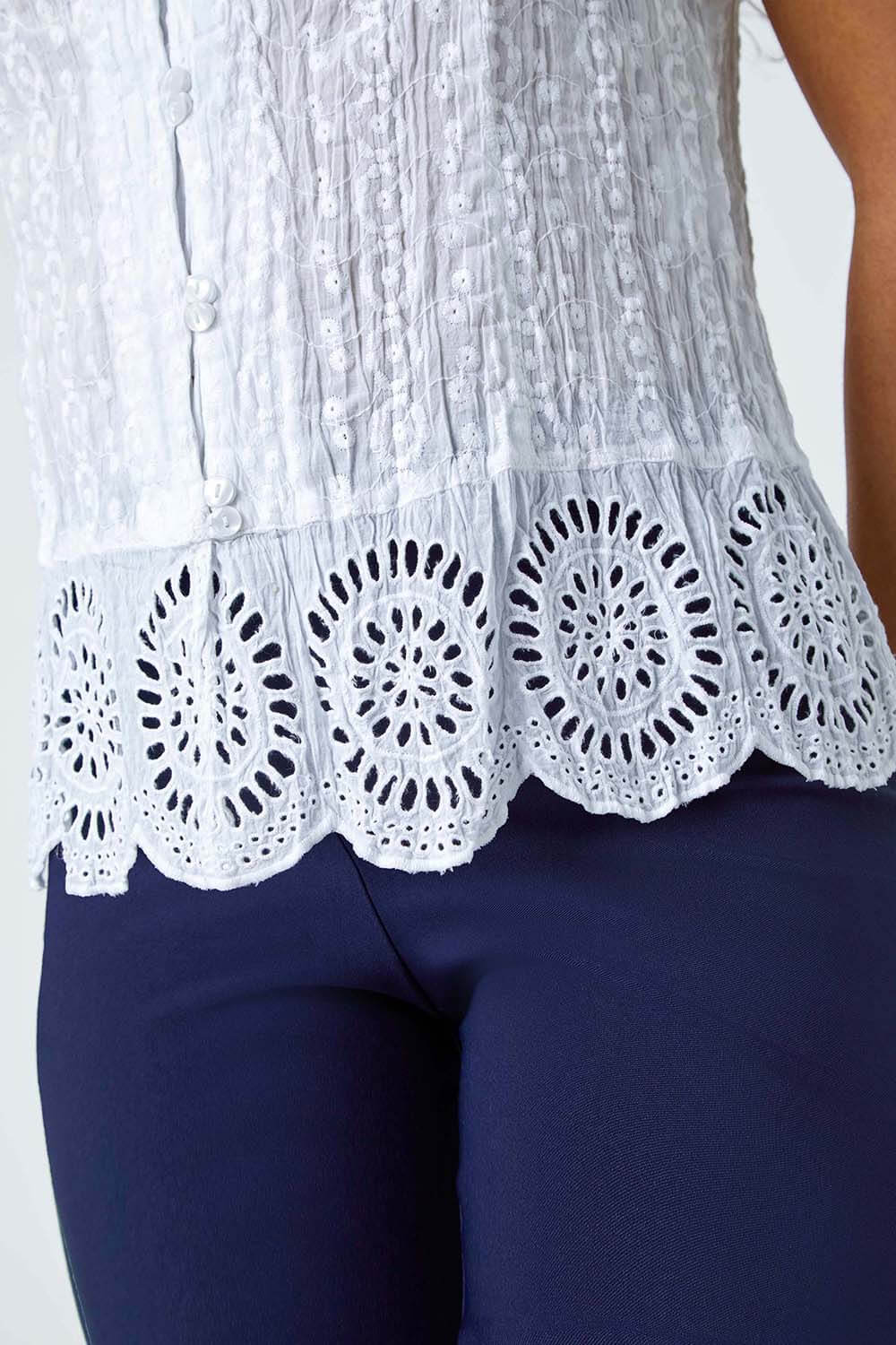White Cotton Embroidered Crinkle Blouse, Image 5 of 5
