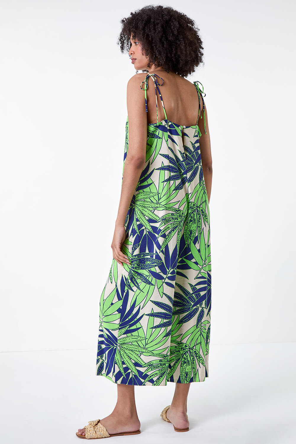 Lime Tropical Leaf Cropped Jumpsuit, Image 3 of 5