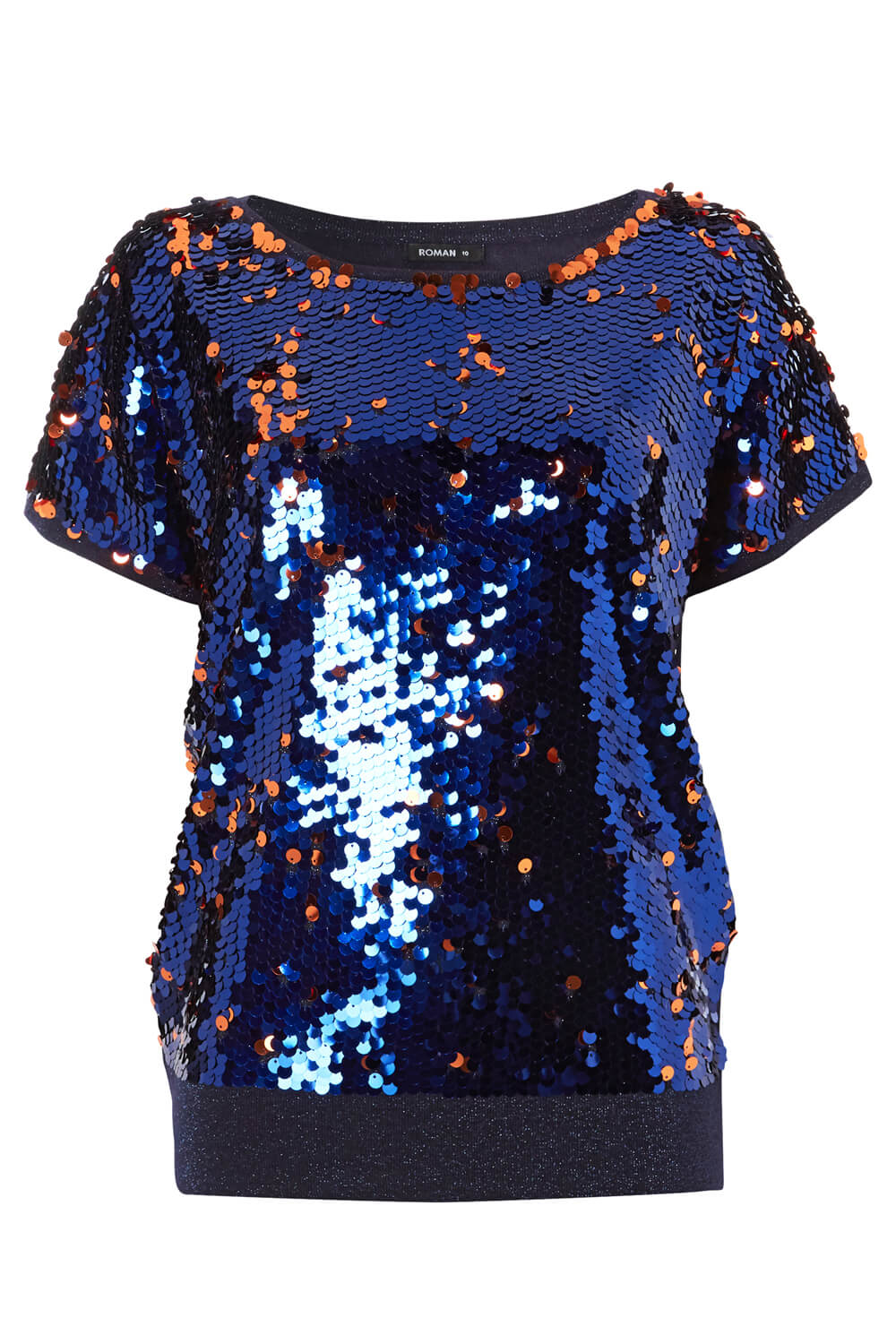 Midnight Blue Sequin Front Knit Blouson Top, Image 5 of 5