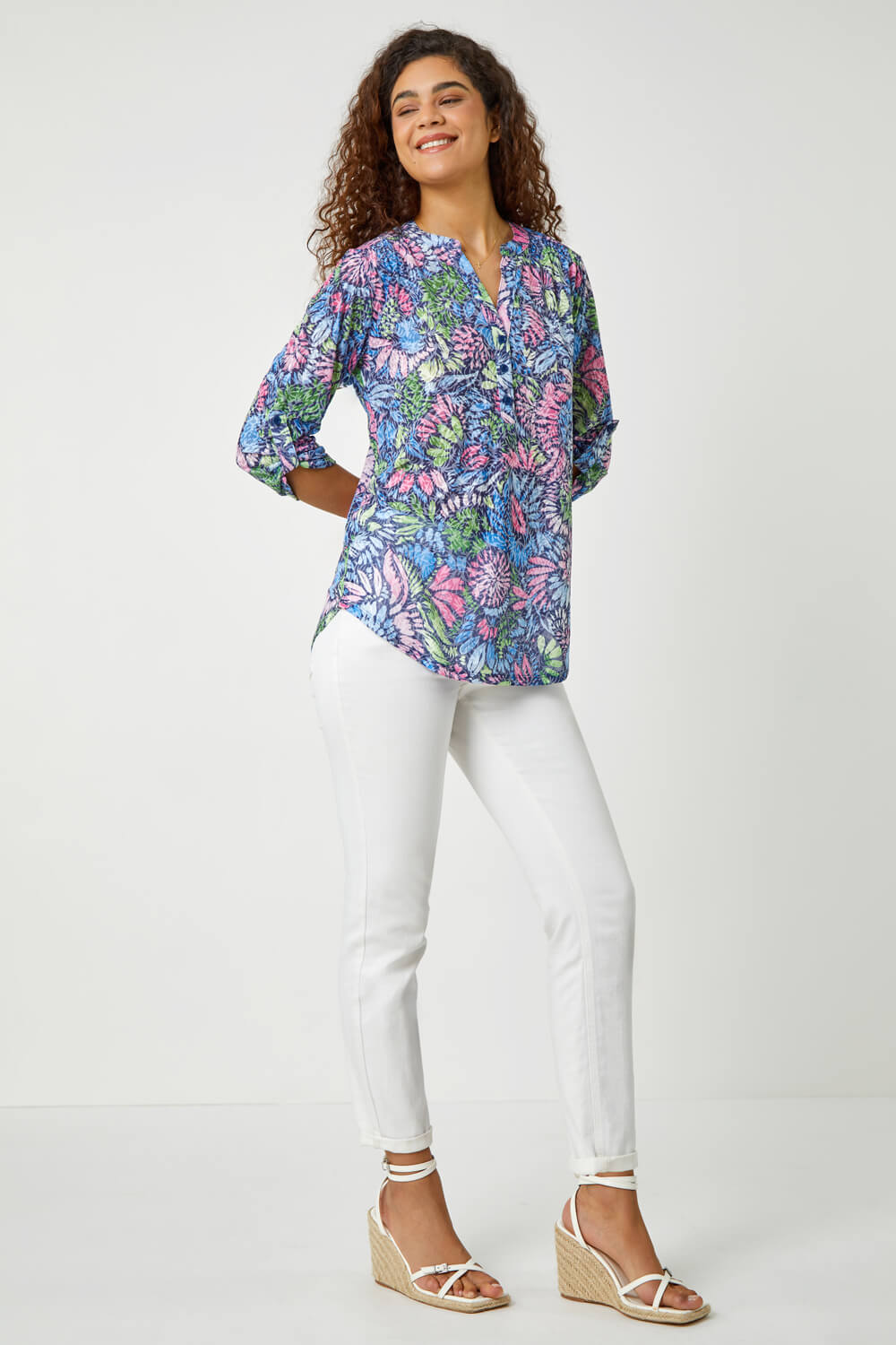 PINK Textured Floral Print Stretch Shirt, Image 2 of 5