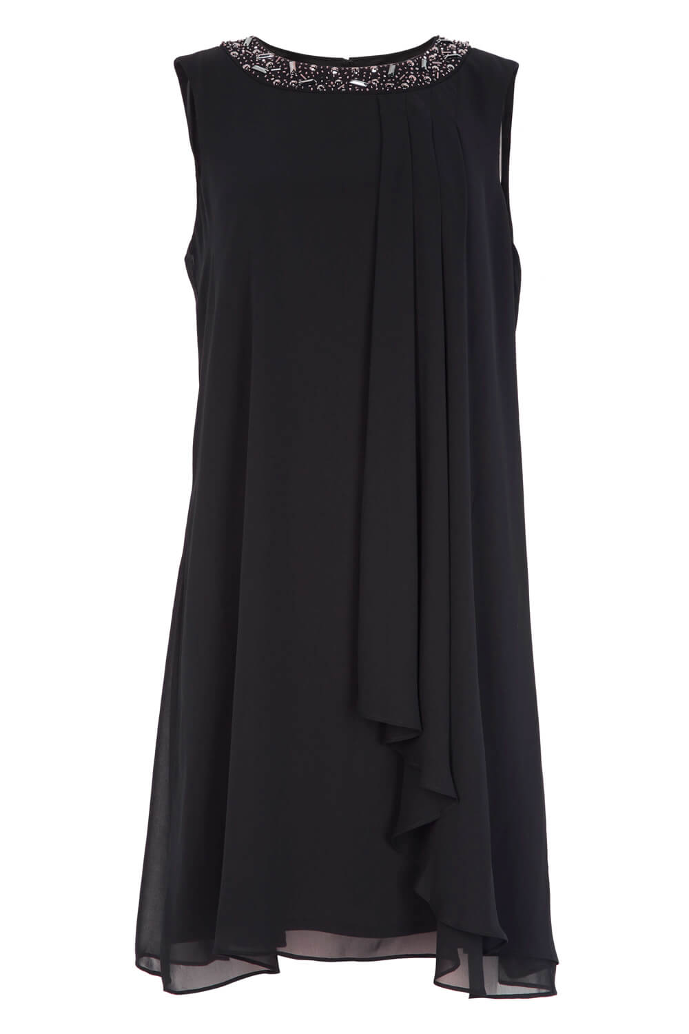 Black Embellished Neck Chiffon Dress, Image 4 of 4