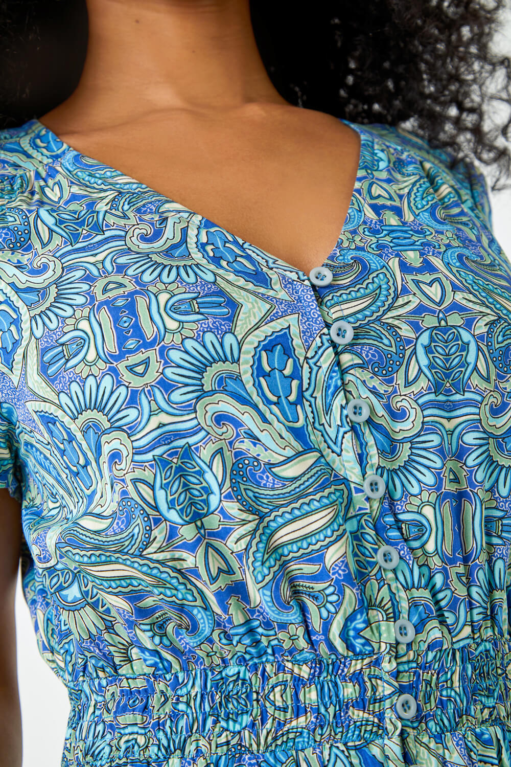 Blue Petite Paisley Print Frill Hem Midi Dress, Image 5 of 5