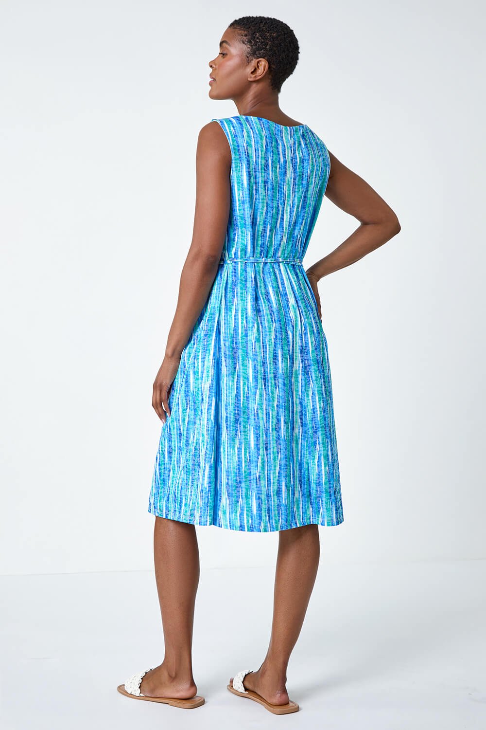 Blue Abstract Pleat Detail Dress, Image 3 of 5