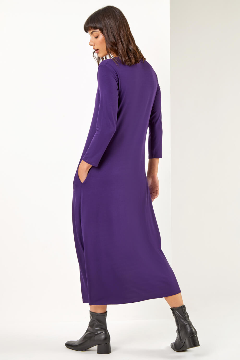 Purple Stretch Pocket Detail Midi Dress, Image 2 of 5