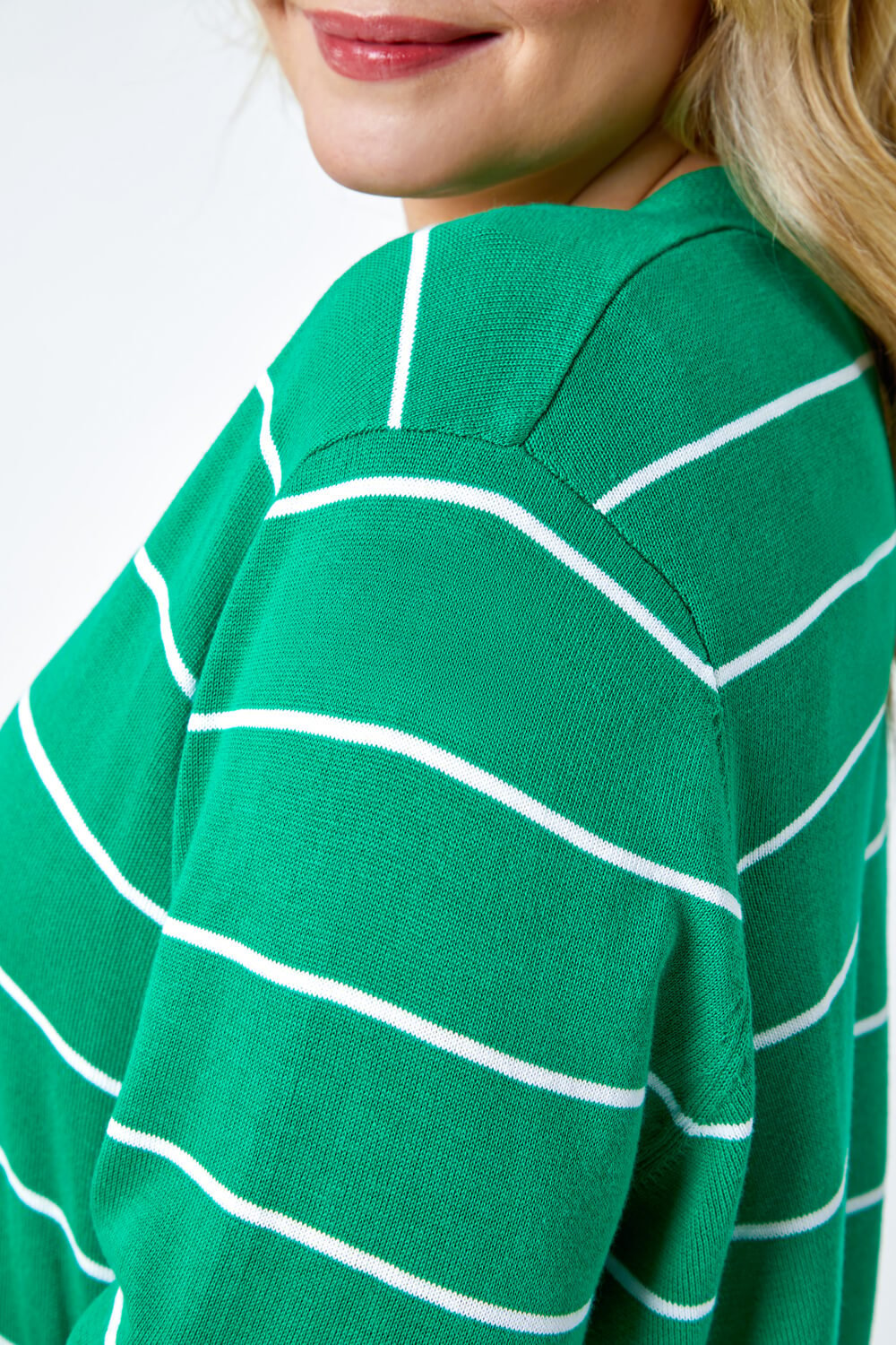 Green Curve Stripe Cotton Blend Longline Cardigan, Image 5 of 5