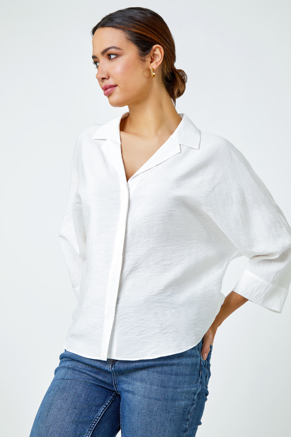 Ivory  Plain Relaxed Collared Shirt, Image 4 of 5