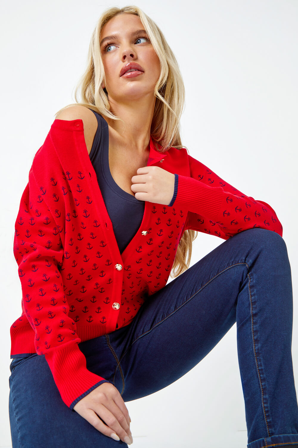 Petite Anchor Embroidered Cardigan