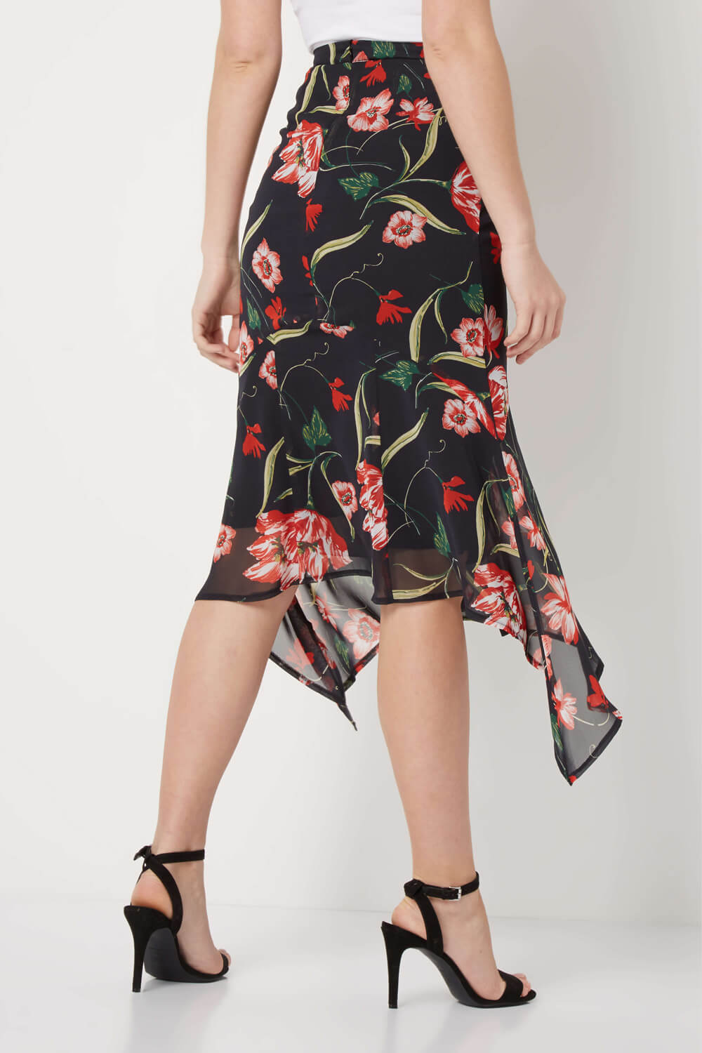 Black Floral Chiffon Skirt, Image 3 of 5