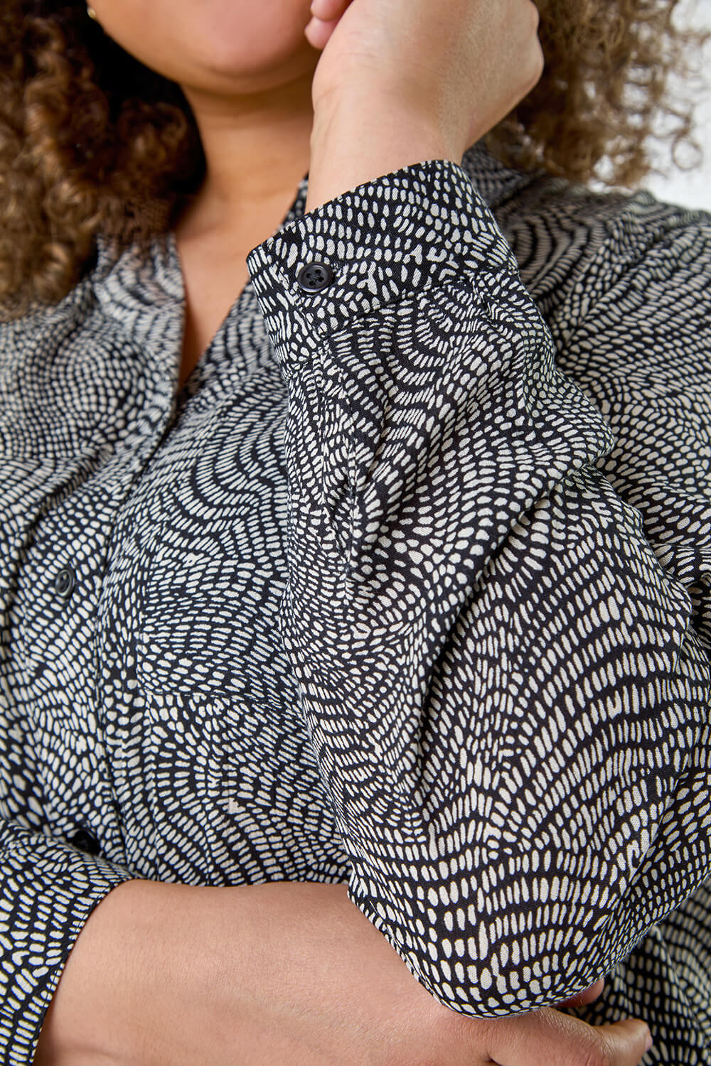 Black Curve Printed Button Through Shirt, Image 5 of 6