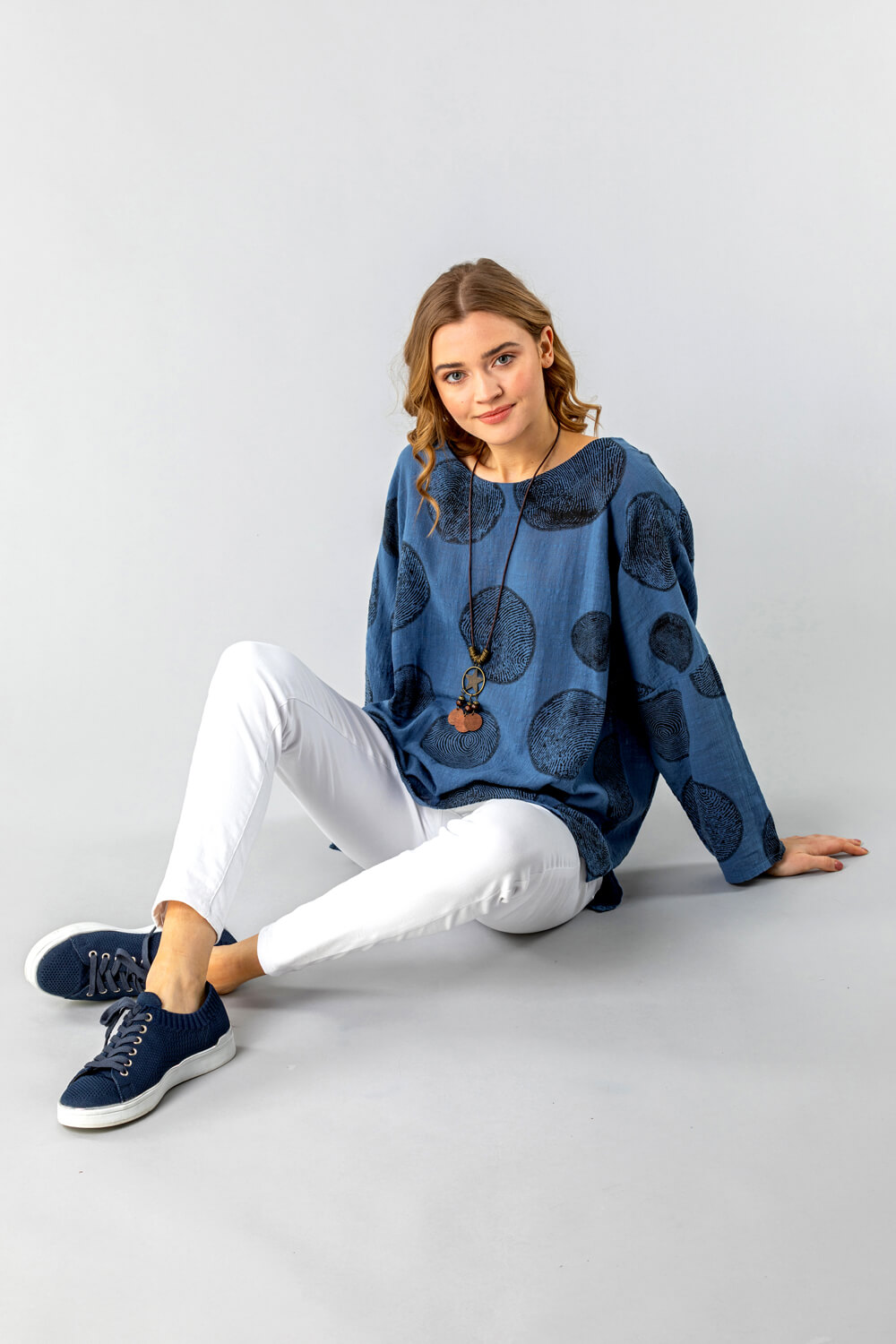 Blue Spot Print Top with Necklace, Image 4 of 4