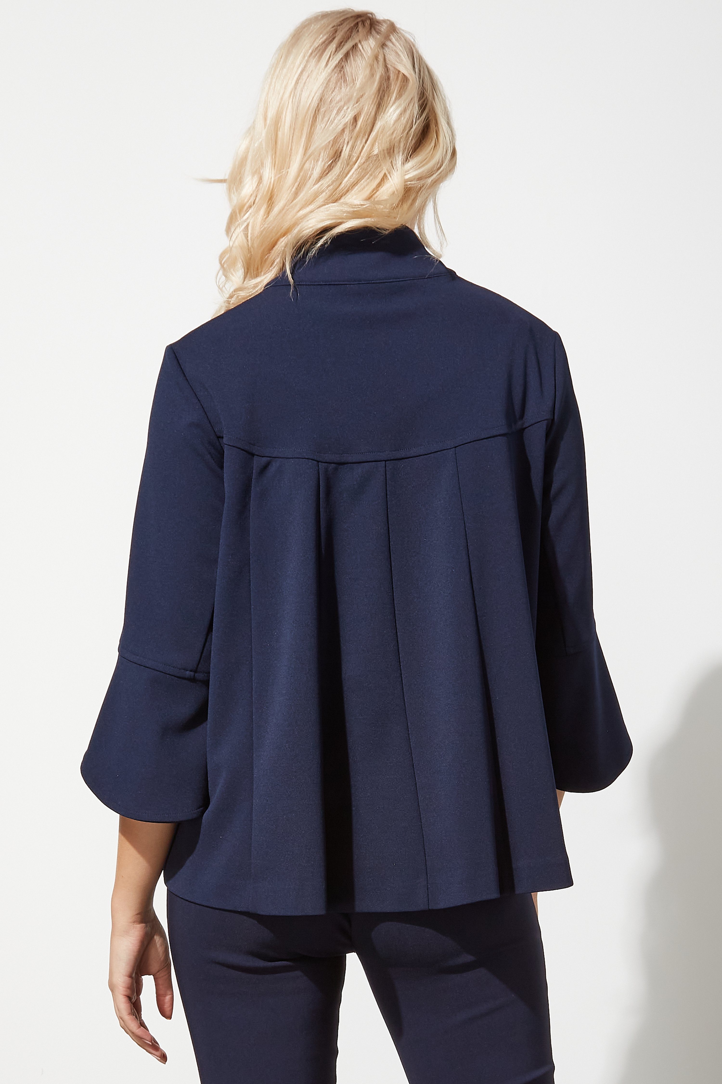 Navy  High Neck Button Detail Swing Jacket, Image 2 of 3