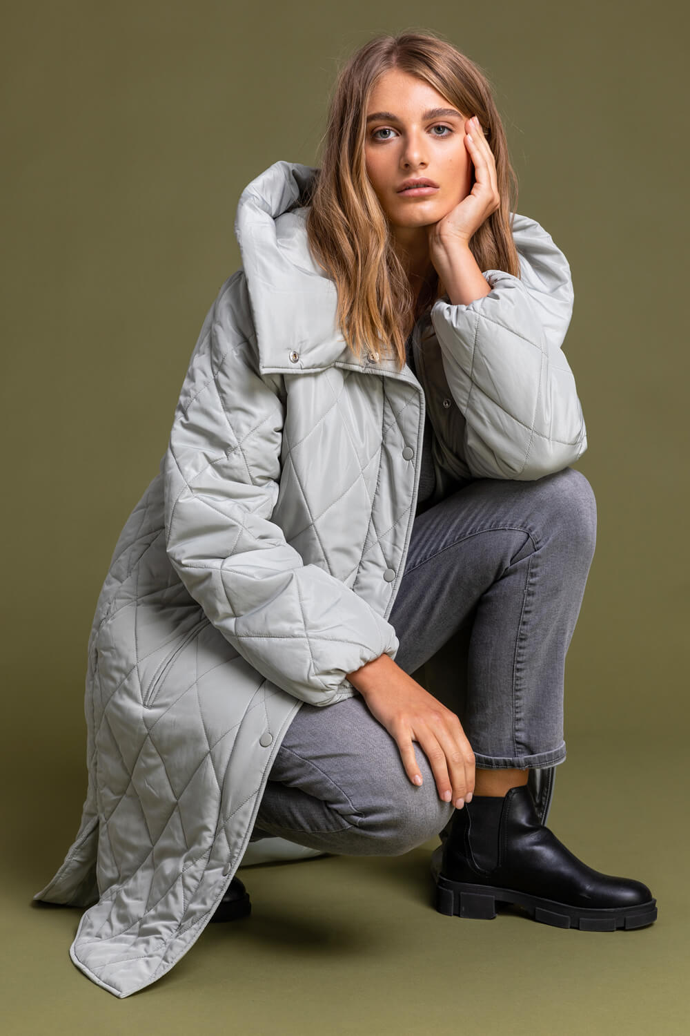 Sage Hooded Longline Quilted Coat, Image 5 of 5