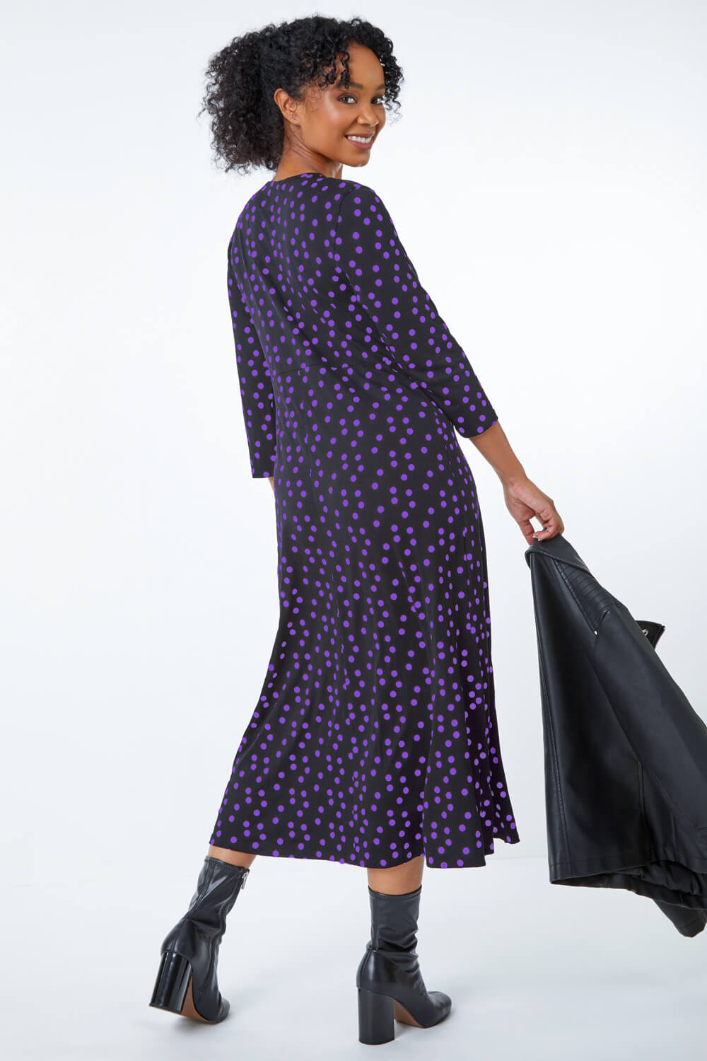 Purple Petite Spot Print Keyhole Midi Dress, Image 3 of 5