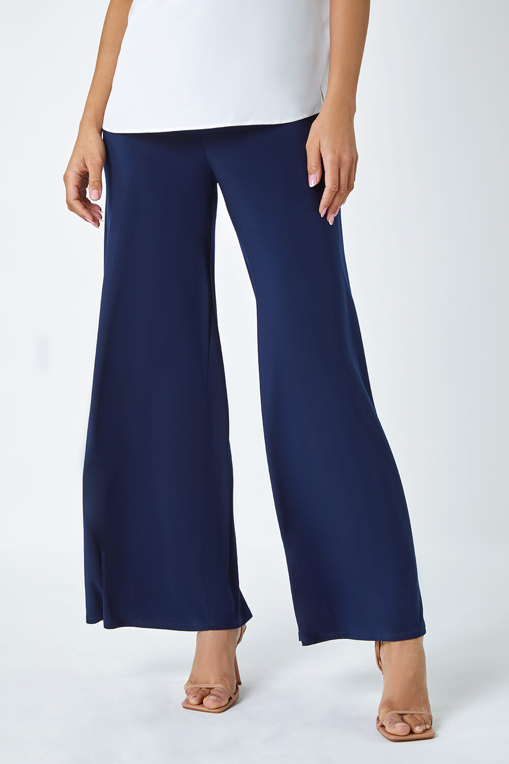 Navy  Super Wide Leg Stretch Trouser, Image 4 of 5