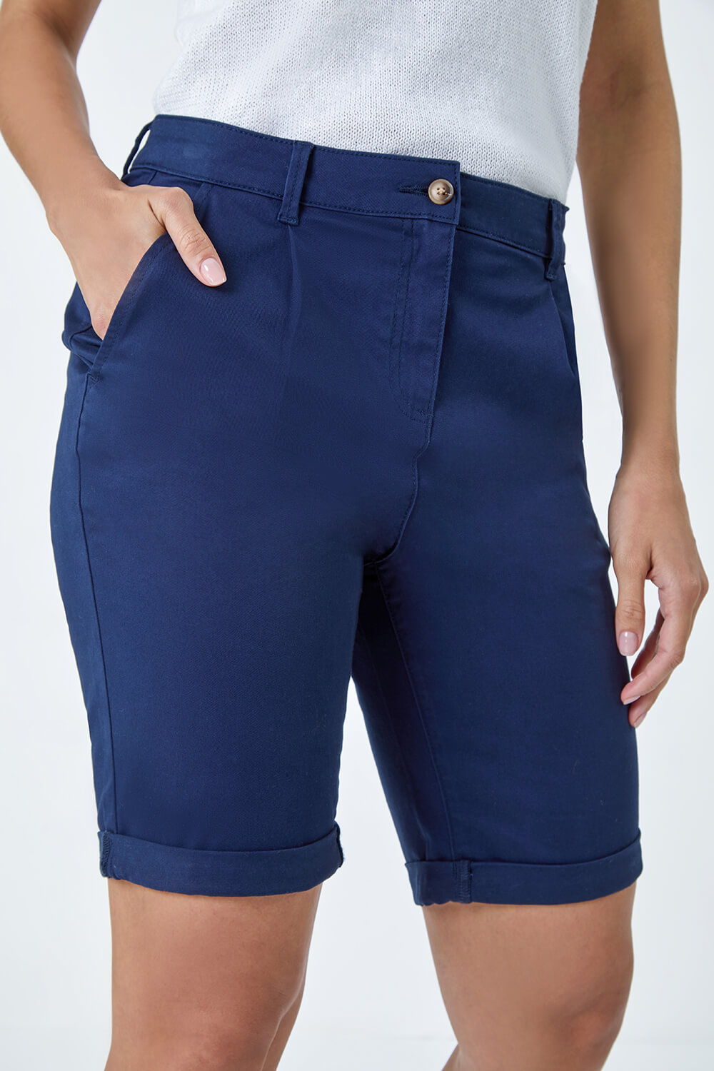 Navy  Cotton Blend Chino Shorts, Image 5 of 5