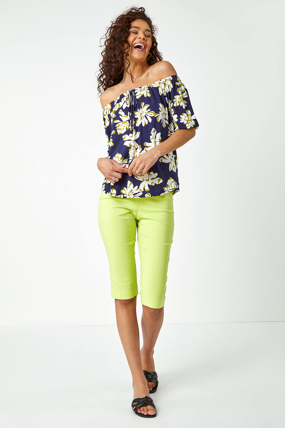 Lime Stretch Knee Length Shorts, Image 2 of 6