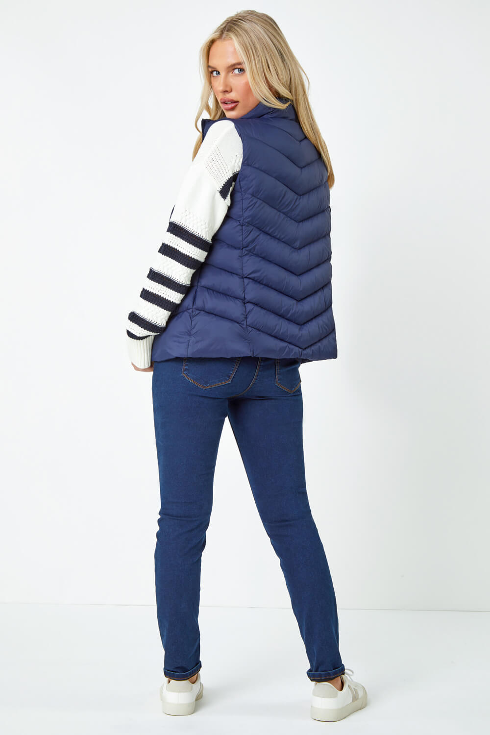 Navy  Petite Quilted Padded Gilet, Image 3 of 5