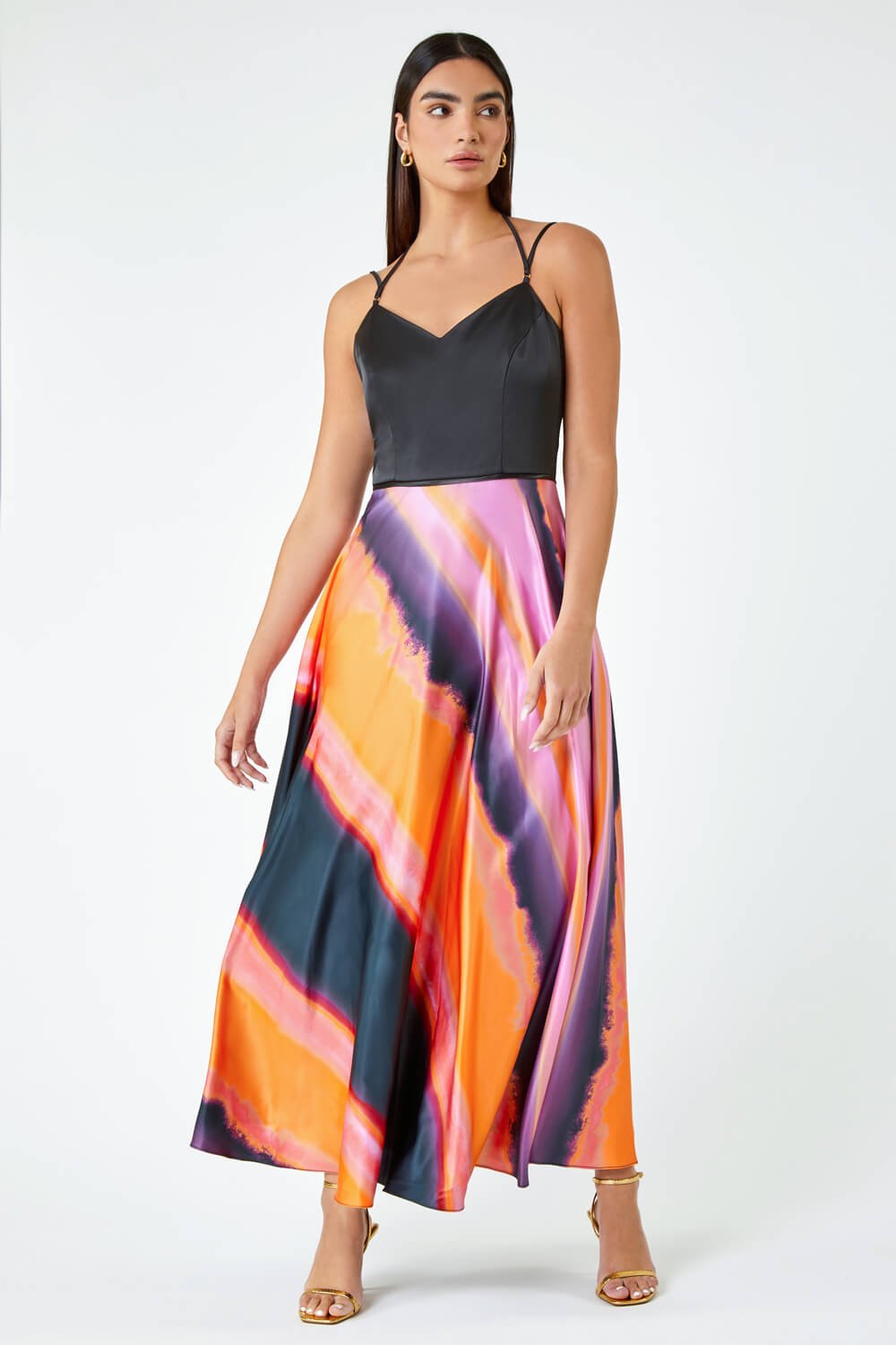 PINK Luxe Colourblock Fit & Flare Maxi Dress, Image 2 of 6