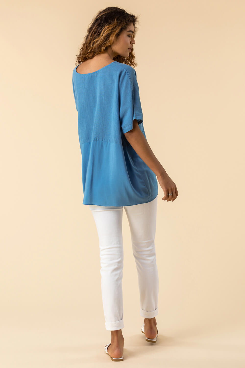 Blue Slouchy Feather Print Top, Image 2 of 4