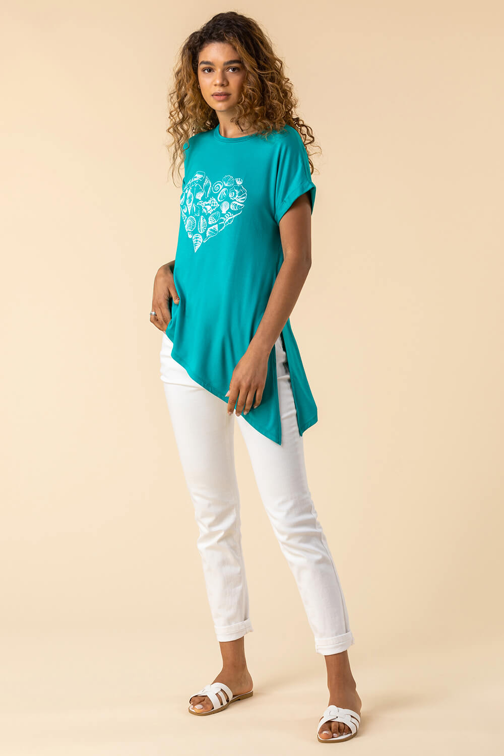Turquoise Shell Heart Print T Shirt, Image 3 of 4